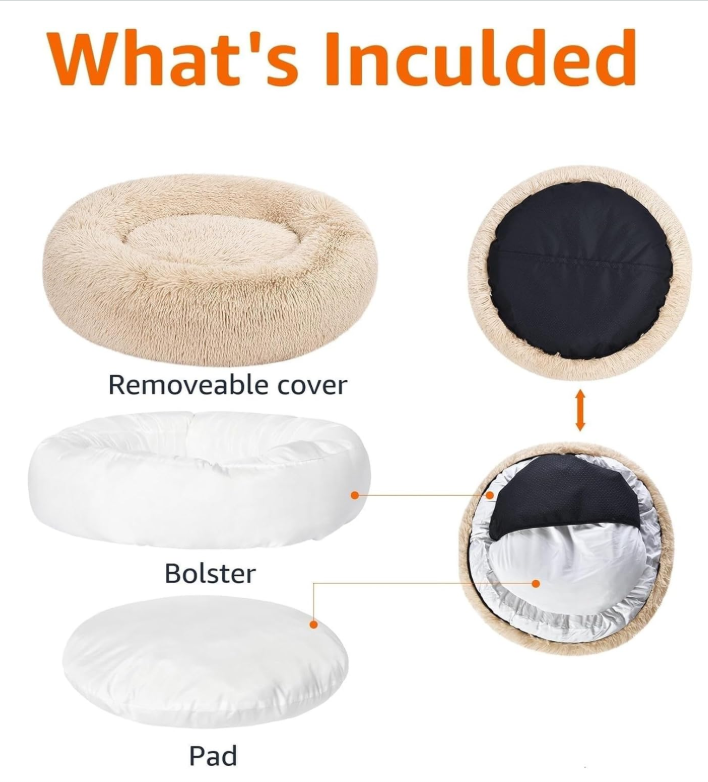 Soft round donut pet bed with plush raised edge